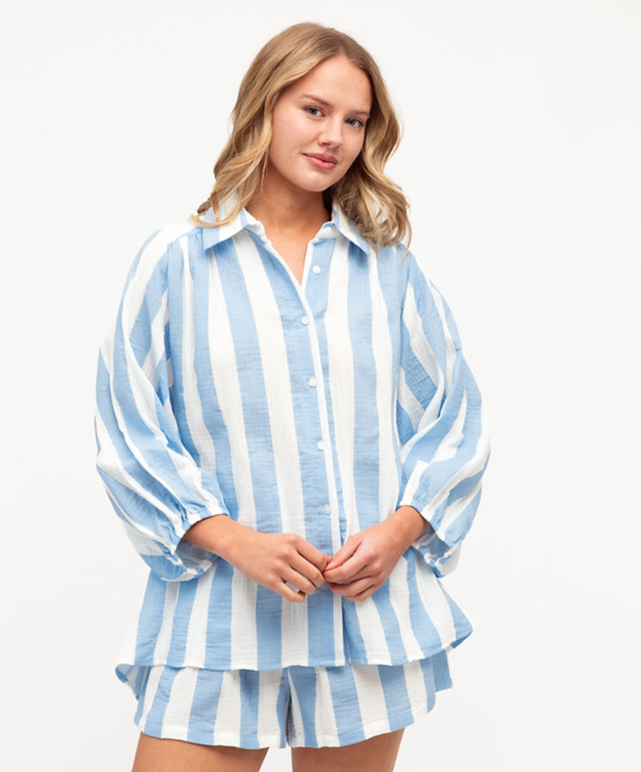 SEASIDE TOP ICE BLUE STRIPE
