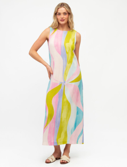SUNSET RIPPLE MIDI DRESS