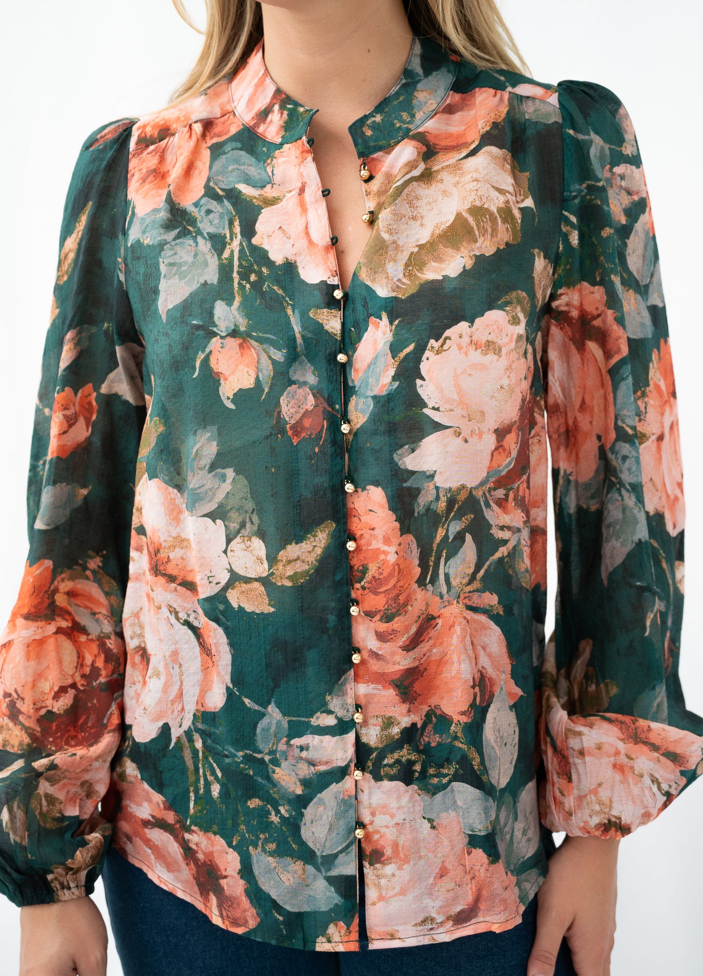 FRIA FLORAL BLOUSE EMERALD