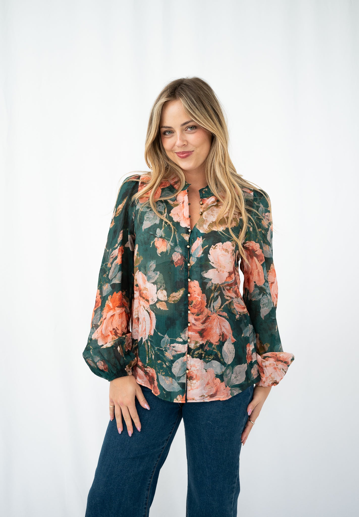 FRIA FLORAL BLOUSE EMERALD