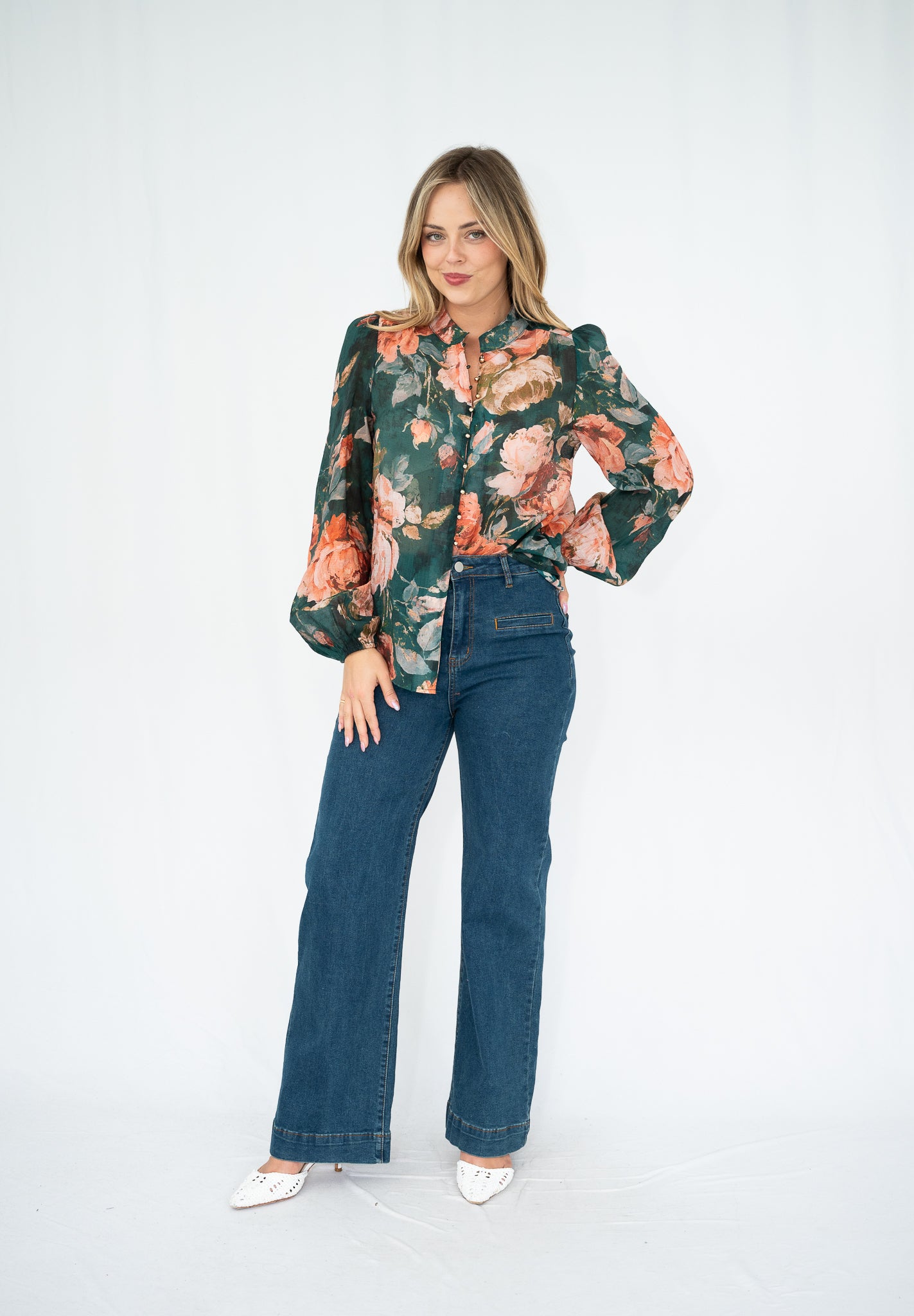FRIA FLORAL BLOUSE EMERALD