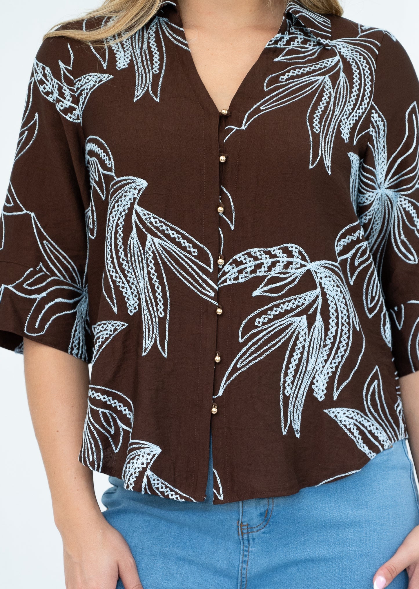 LILY EMB FLORAL BLOUSE BABY BROWN