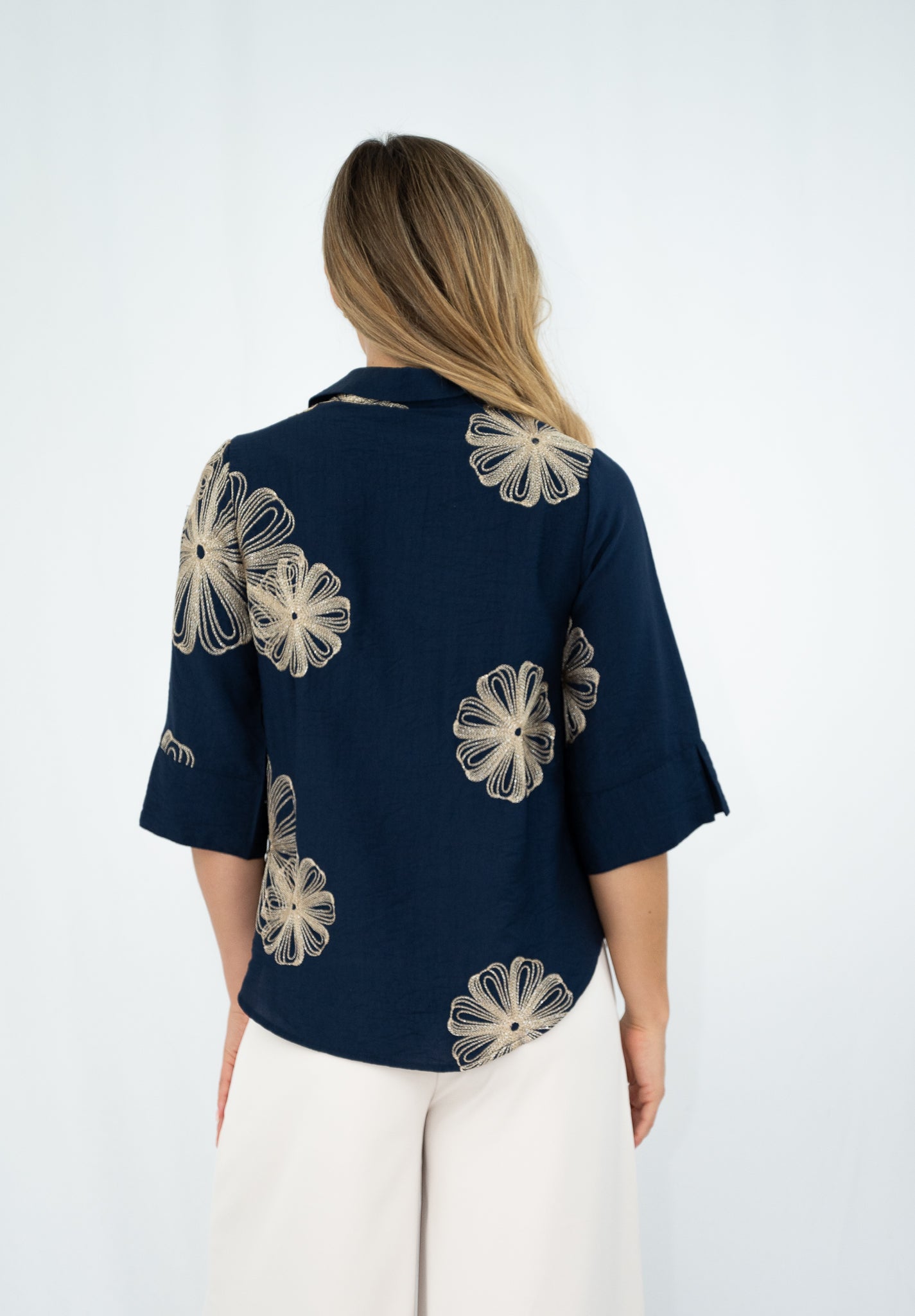 FRIA FLORAL GLITZ BLOUSE NAVY