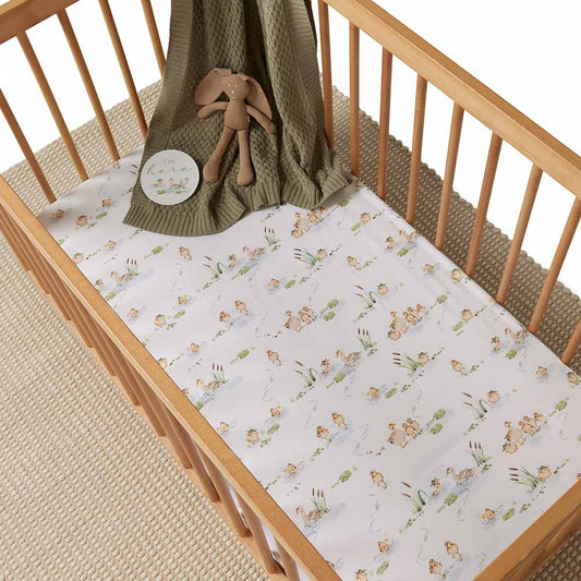 DUCK POND FITTED COT SHEET