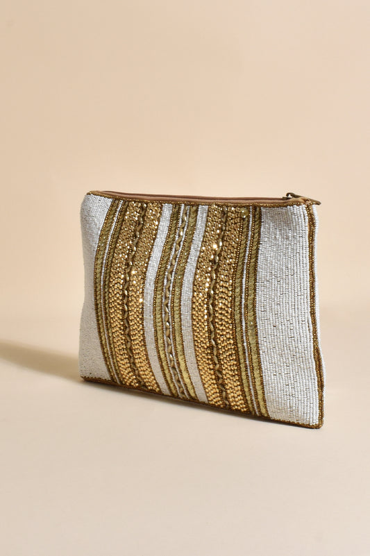 AVA-2551WHITGOLD BEADED CLUTCH
